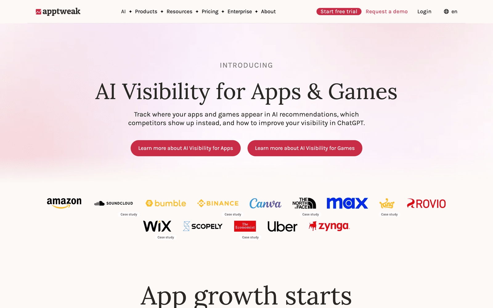 AppTweak homepage, an enterprise ASO and app store intelligence platform