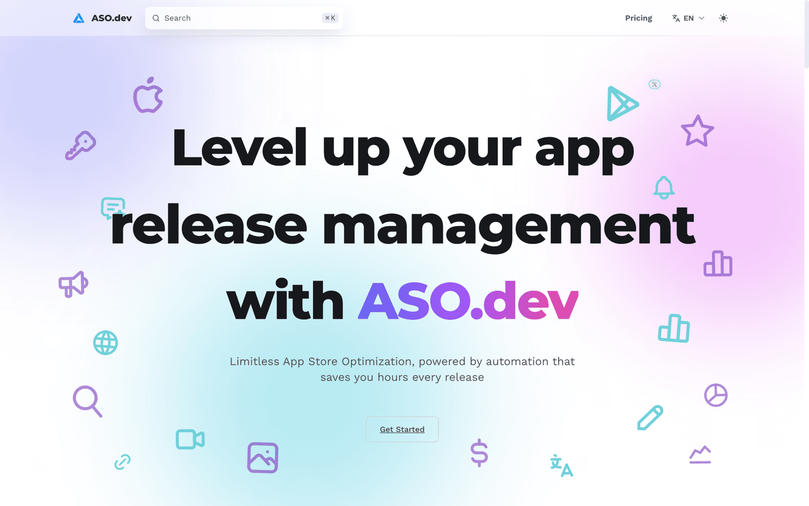 ASO.dev homepage, an App Store Connect power-tool for iOS app release management