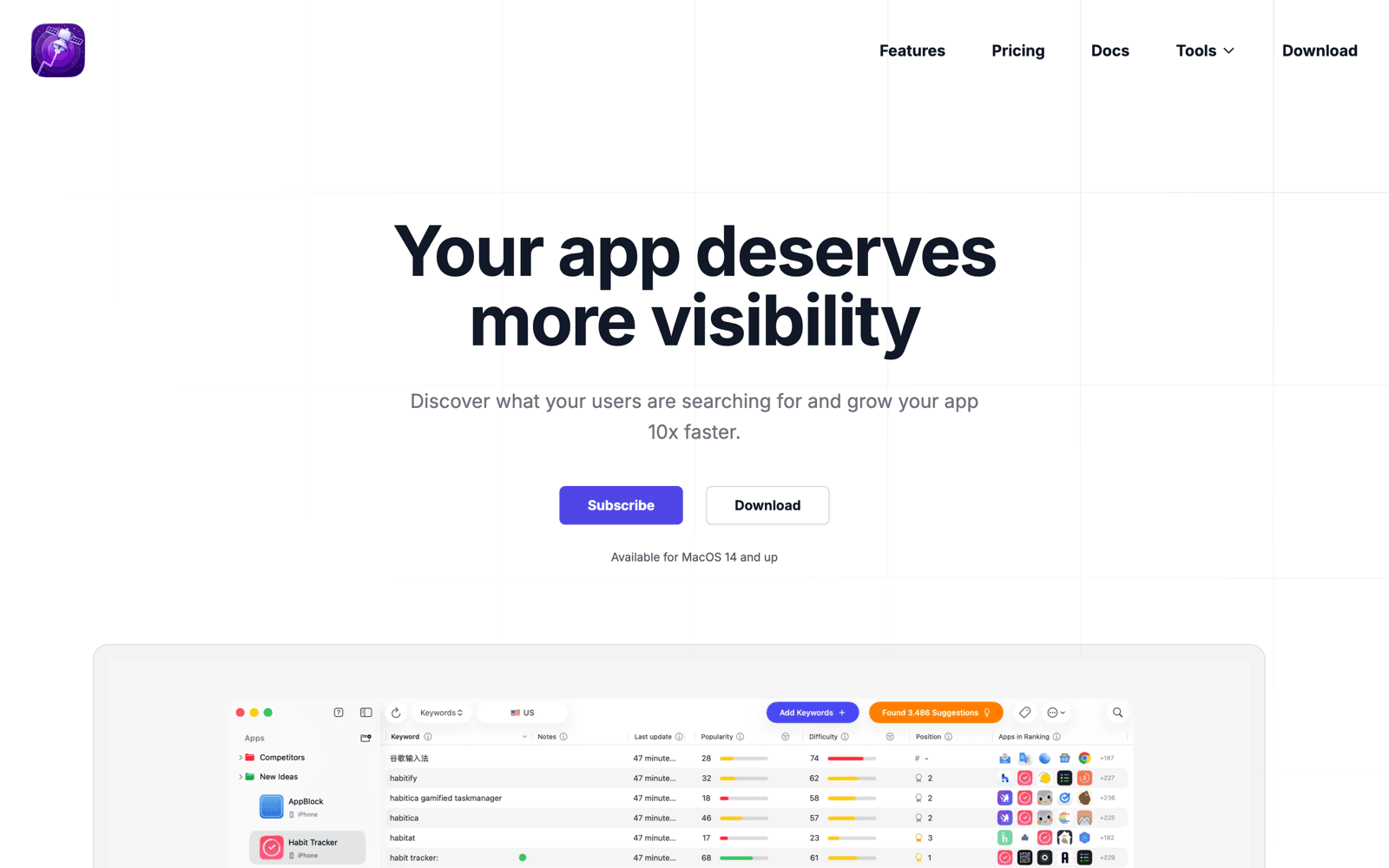 Astro homepage, a native macOS ASO tool for iOS developers