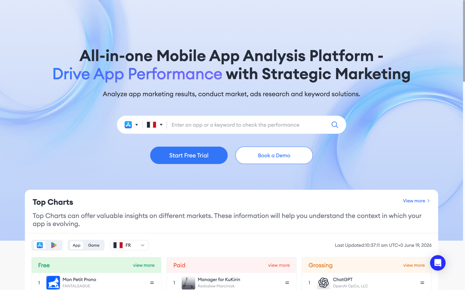 FoxData homepage, an all-in-one mobile app analysis and market intelligence platform