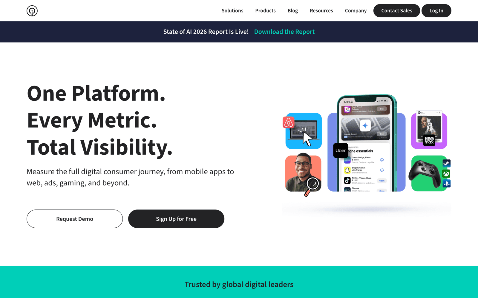 Sensor Tower homepage, an enterprise digital and app market intelligence platform